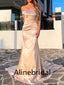 Elegant Pink Off the Shoulder Sleeveless Mermaid Long Prom Dress, PD3556