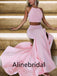 Elegant Pink Halter Sleeveless Two-pieces Mermaid Long Prom Dress, PD3527