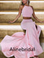 Elegant Pink Halter Sleeveless Two-pieces Mermaid Long Prom Dress, PD3527
