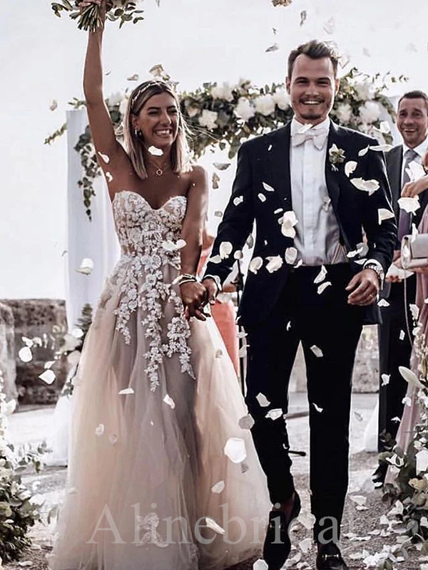 Elegant Sweetheart A-line Lace applique Tulle Wedding Dresses, WD3051