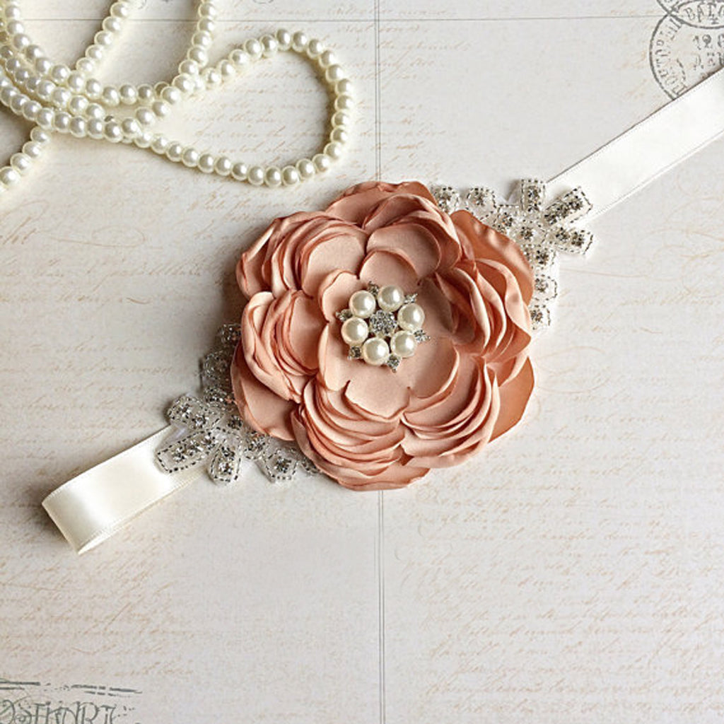 Satin Handmade Flowers With Beading Girl Sash, Different Color Bridesmaids Sash,Elegant Beading Sash, SA0003