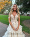 Elegant Ivory V-neck Sleeveless A-line Long Prom Dress, PD3575