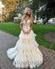 Elegant Ivory V-neck Sleeveless A-line Long Prom Dress, PD3575