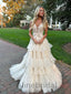 Elegant Ivory V-neck Sleeveless A-line Long Prom Dress, PD3575