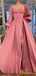 Elegant Pink A-line Long Sleeves Modest Long Prom Dresses PD1033