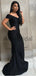 Black Jersey Mermaid Off Shoulder Simple Long Bridesmaid Dresses, AB4046