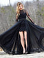 Black Lace Long Sleeve Beaded Sheath Tight Prom Dresses,PD00083