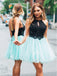 Black Lace Tiffany Blue Tulle Beading Halter Homecoming Dresses,HD0026