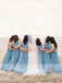 Blue Chiffon V-neck Simple Beach Wedding Bridesmaid Dresses With Splits, AB1226