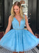Blue Lace Beaded Sleeveless Fashion Homecoming Dresses,HD0014