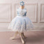 Blue Satin Off White Applique See Through Back Bow Knot Flower Girl Dresses, FGS104
