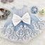 Blue Satin Off White Applique See Through Back Bow Knot Flower Girl Dresses, FGS104