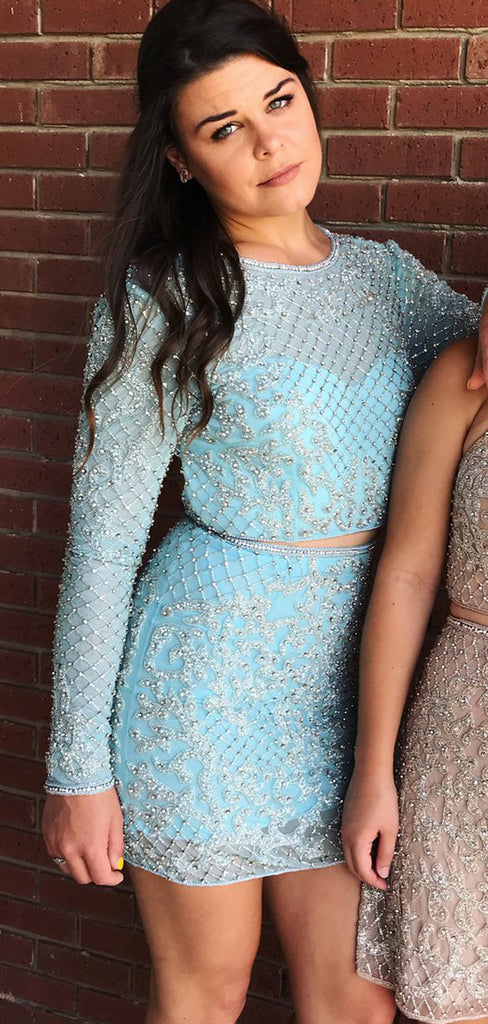 Blue Satin Silver Beading Sheath Mismatched Homecoming Dresses ,HD0033