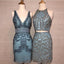 Blue Satin Silver Beading Sheath Mismatched Homecoming Dresses ,HD0033