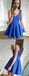 Blue Satin V-neck Sleeveless Cheap Homecoming Dresses,HD0054