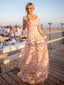 Blush Pink Butterfly Applique Cap Sleeve Prom Dresses.PD00235