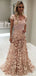 Blush Pink Butterfly Applique Cap Sleeve Prom Dresses.PD00235