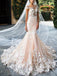 Blush Pink Lace Applique Backless Mermaid Wedding Dresses, AB1501