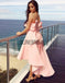 Blush Pink Satin Strapless Bow Knot High Low Bridesmaid Dresses, AB4008
