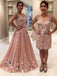Blush Pink Tulle Beading Applique Two Piece Prom Dresses.PD00215