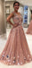 Blush Pink Tulle Beading Applique Two Piece Prom Dresses.PD00215