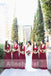 Burgundy Chiffon V-neck A-line Bridesmaid Dresses , AB1228