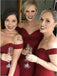 Burgundy Jersey Off Shoulder Mmermaid Long Bridesmaid Dresses, AB4028