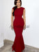 Burgundy Jersey Round Neckline Cap Sleeve Mermaid Bridesmaid Dresses, AB4130