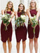 Burgundy Jersey Sheath Sleeveless Short Bridesmaid Dresses, AB4040