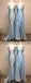 Dusty Blue Mismatched Spaghetti Strap Mermaid Bridesmaid Dresses, AB4052