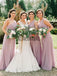 Dusty Pink Chiffon One Shoulder Long Bridesmaid Dresses, AB4030