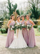 Dusty Pink Chiffon One Shoulder Long Bridesmaid Dresses, AB4030