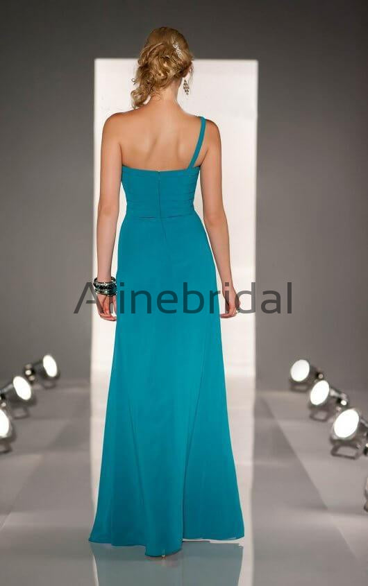 Dusty Pink Chiffon One Shoulder Long Bridesmaid Dresses, AB4030