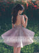 Dusty Purple Organza Lace With Beads Backless Homecoming Dresses, HD0002