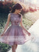 Dusty Purple Organza Lace With Beads Backless Homecoming Dresses, HD0002