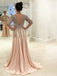 Gorgeous Beaded V-neck V-back Long Sleeve Split Prom Dresses,PD00071