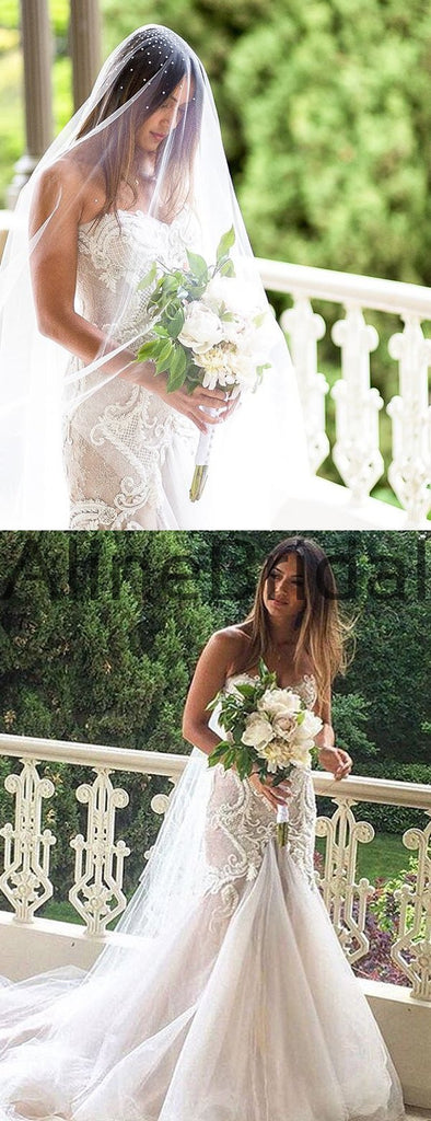 Gorgeous Beading Lace Sweetheart Strapless Mermaid Wedding Dresses, AB1520