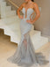 Grey Silver Chiffon Illusion Back Mermaid Prom Dresses,PD00311