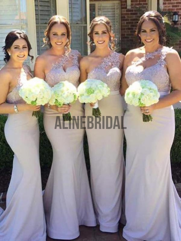 One Shoulder Lace Mermaid Elegant Bridesmaid Dresses, AB4023