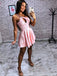Sexy Pink One Shoulder Lace Spaghetti Strap Mini Homecoming Dresses, BD00214