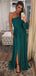 Elegant One Shoulder Long Sleeve Teal Chiffon Prom Dresses,PD00343