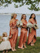 Orange One Shoulder Front Slit Mismatched Bridesmaid Dresses , AB4127