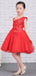 Red Tulle Unique One Shoulder Applique Flower Girl Dresses, FGS137