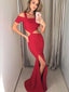 Sexy Red Square Neck Short Sleeves Cut Waistline Mermaid Split Prom Dresses,PD0131
