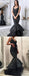 Shiny Black Satin With Sequin Mermaid Sleeveless Prom Dresses.PD00223