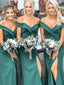 Teal Fashion Off Shoulder Simple Sheath Slit Bridesmaid Dresses, AB4059