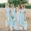 Tiffany Blue Chiffon Deep V-neck High Low Boho Bridesmaid Dresses, WG05