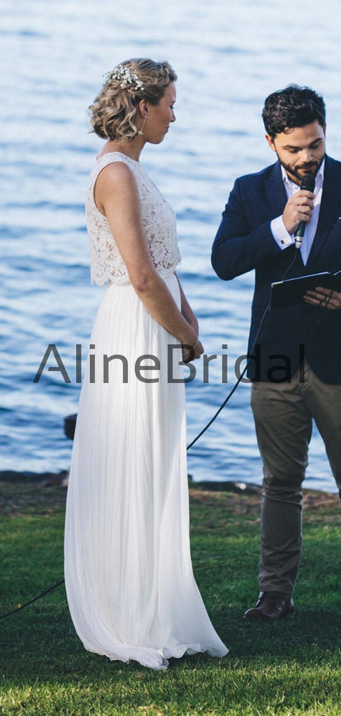 Two Piece Lace Chiffon Sleeveless Beach Wedding Dresses, AB1559