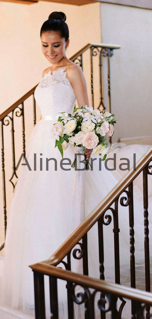 Unique Strapless Lace Tulle Ball Gown Wedding Dresses, AB1529