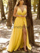 Yellow Spaghetti Strap V-neck With Belt Sexy Bridesmaid Dresses, AB4099